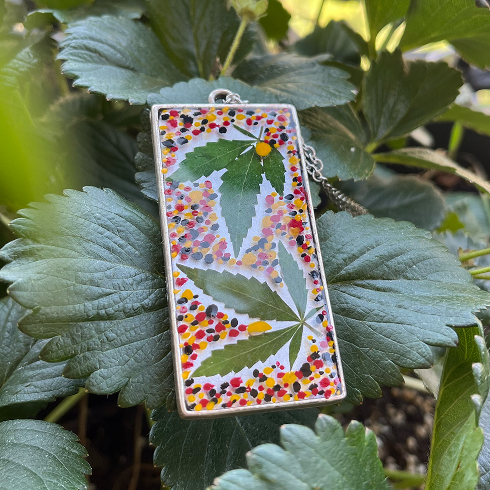 Hand-Painted Hemp Leaf Resin Pendant | Petil Studio